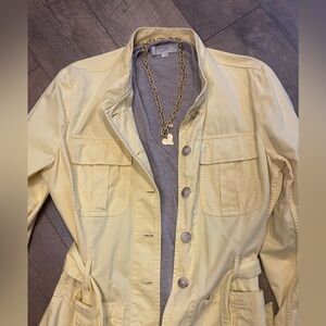 LOFT Women’s Large Yellow Utility Jacket Belted Safari Style 100% Cotton
